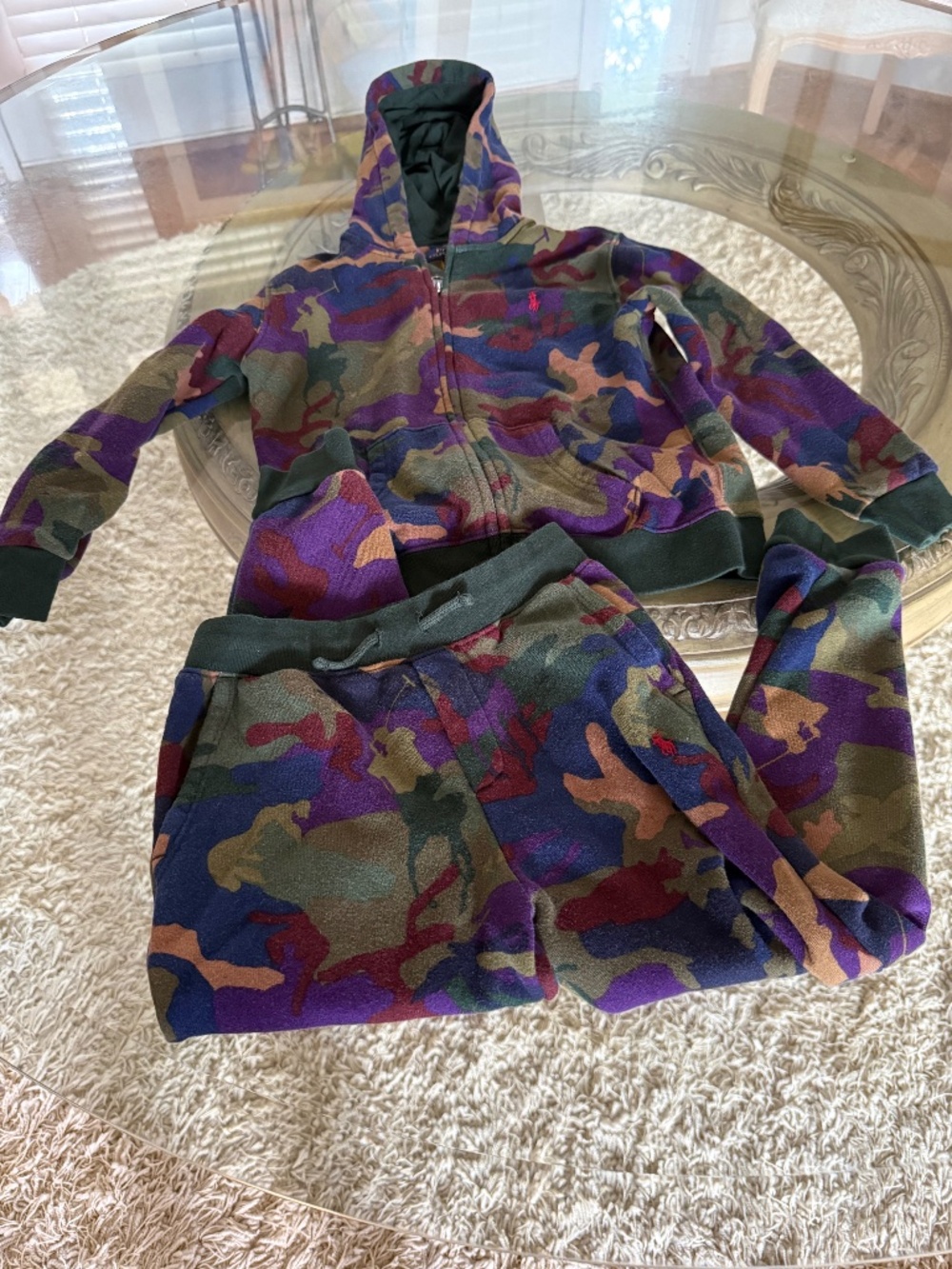 Polo Ralph Lauren Youth Boys Camo Zip Up Hoodie Jogger Set Fleece Size 6